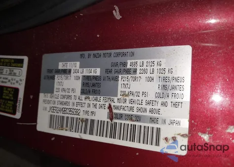 2011 Mazda Cx-7 I Sv from USA, damaged, VIN JM3ER2AM9B0359382